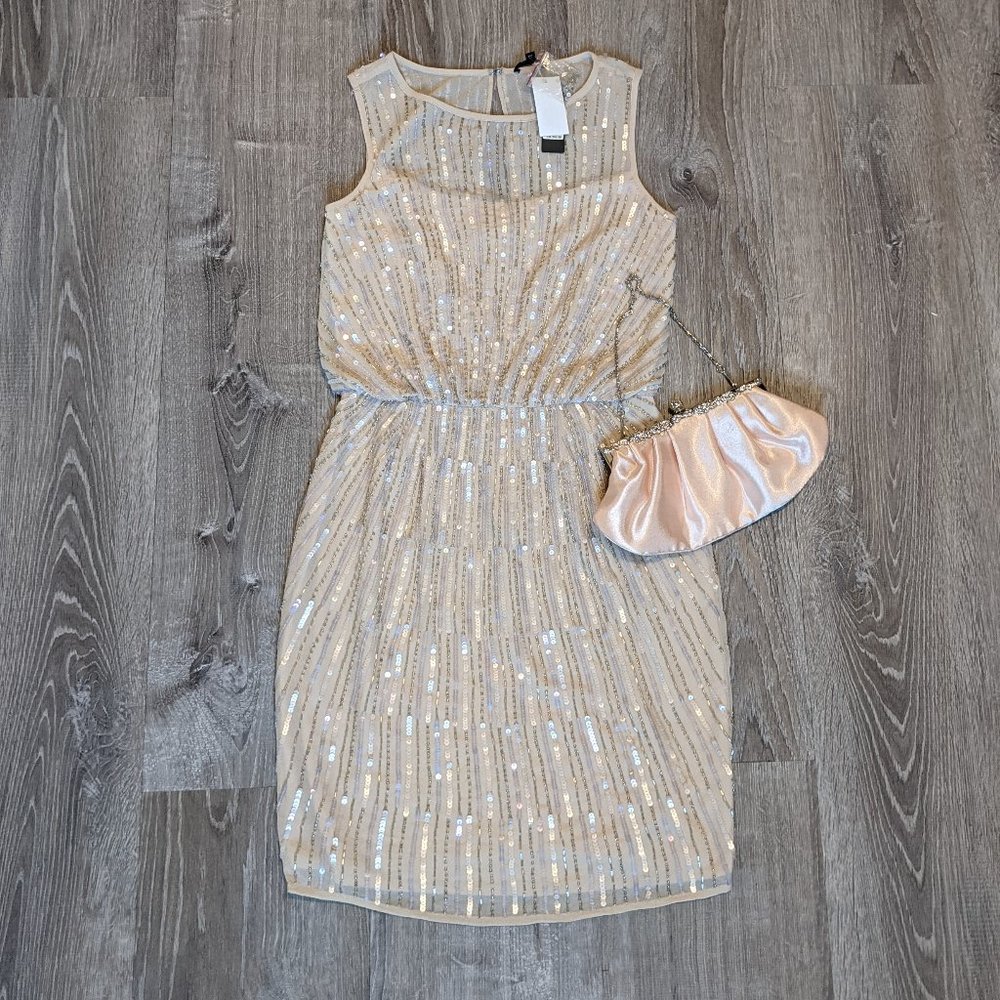 NWT New Years Glam Party Beaded Champagne Sequin Dress